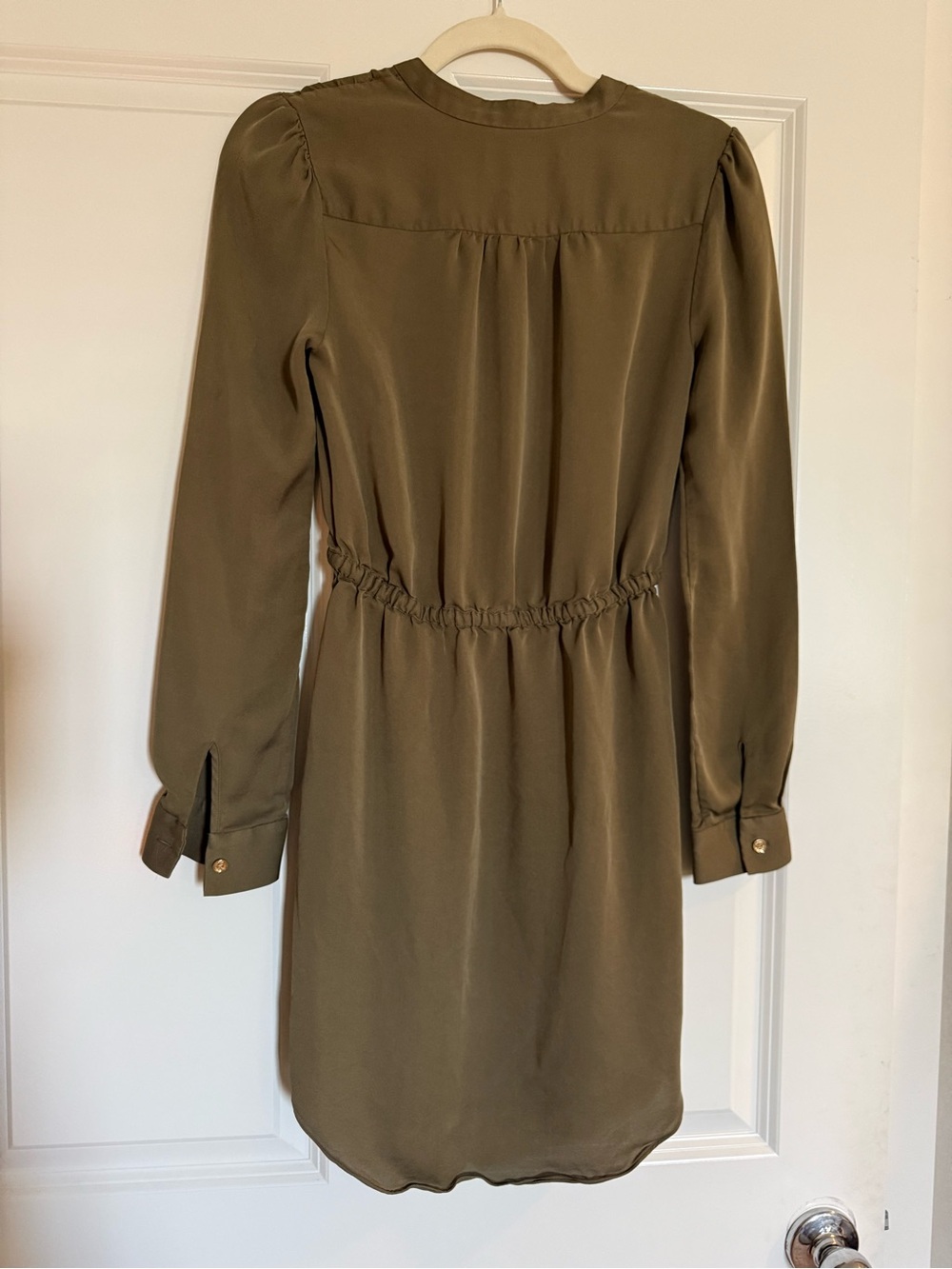 Michael Kors 100% Silk Olive Shirt Dress Drawstring Waist Size S - Picture 4 of 6